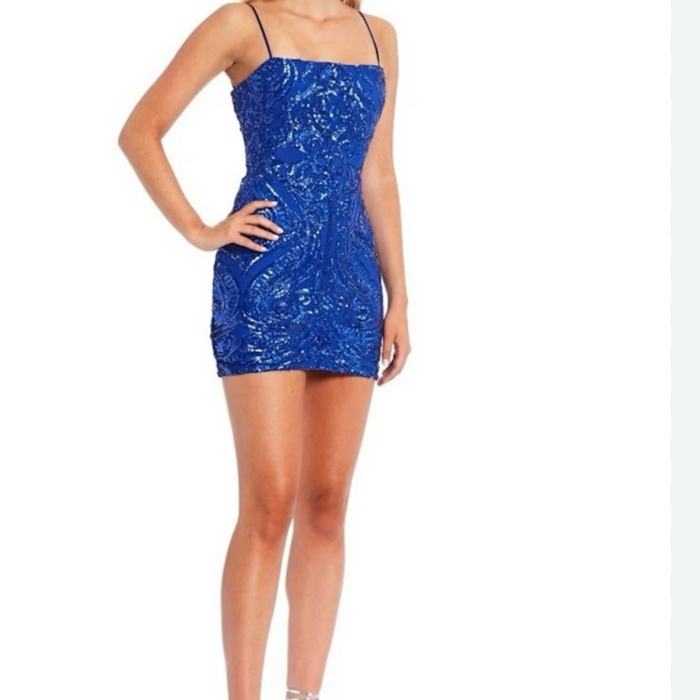 Blue Sequin Bodycon Mini Dress